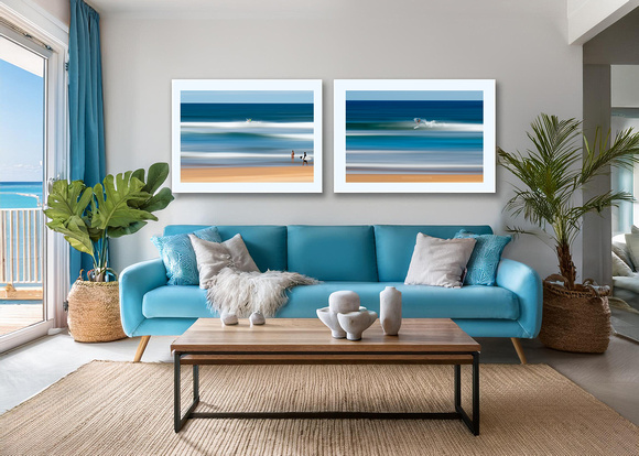 Coastal Rhythm – A Surf & Shoreline Canvas Duo
